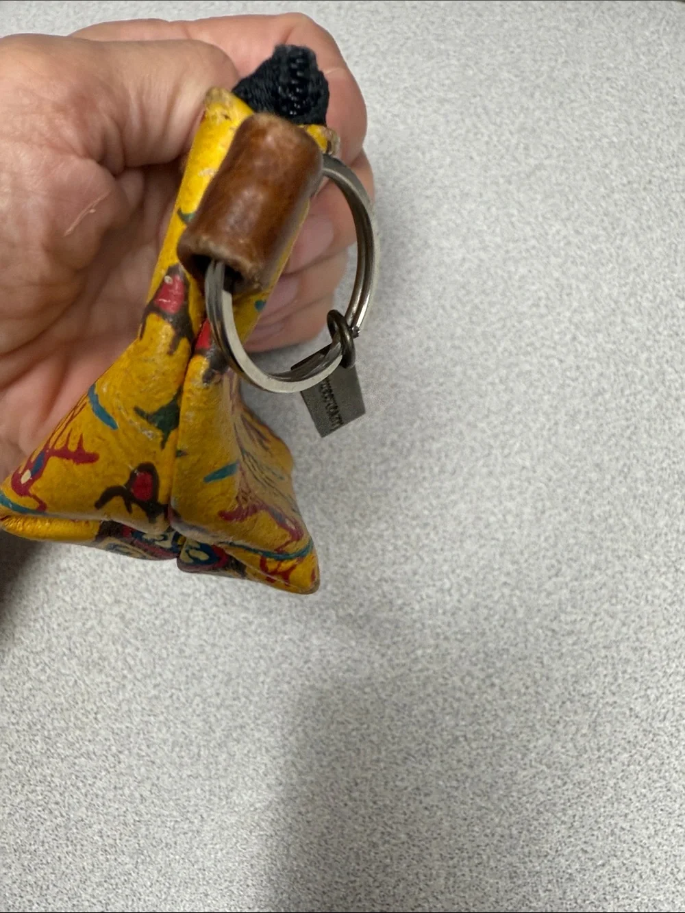 Vintage Colorful Yellow & Green Printed Leather keyring Pouch
